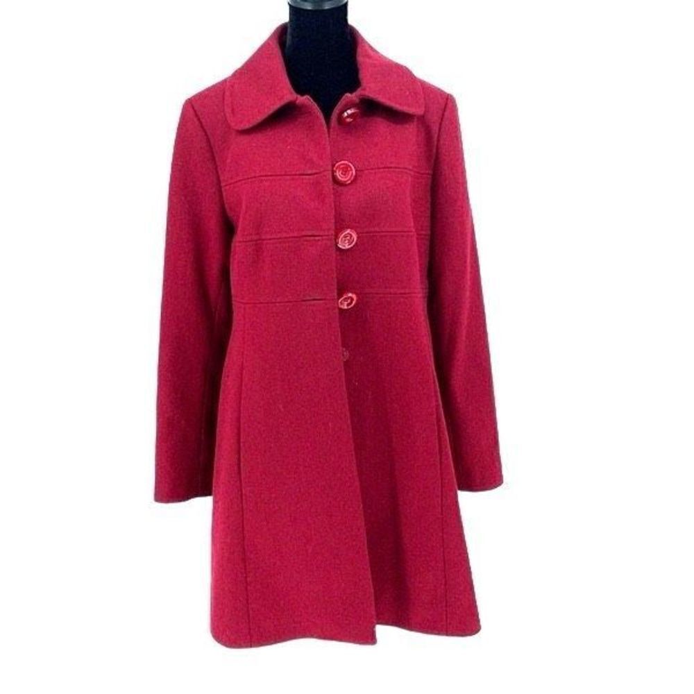 Donatella Vintage Women's Printed Lining Wool Button Single Breasted Coat Cherry
